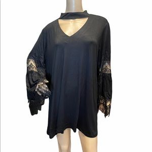 Mock Neck Cut Out Front and Lace Sleeves NWOT